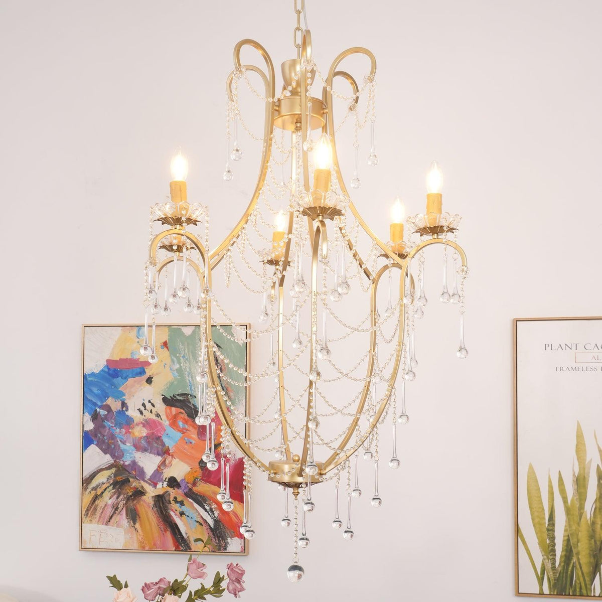 Cagedrop Gold Crystal Chandelier