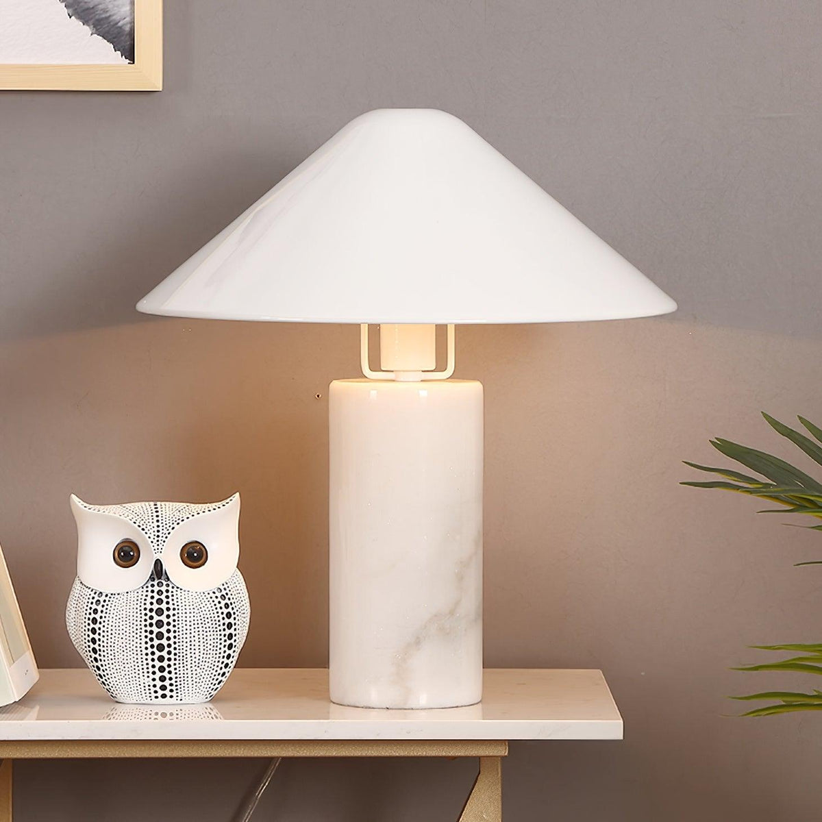 Canted Shade Black White Marble Table Lamp