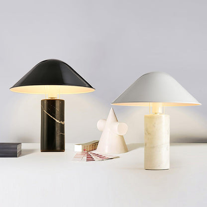 Canted Shade Black White Marble Table Lamp