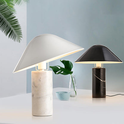 Canted Shade Black White Marble Table Lamp