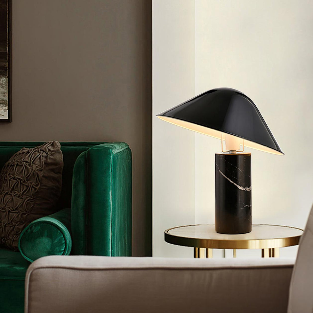 Canted Shade Black White Marble Table Lamp