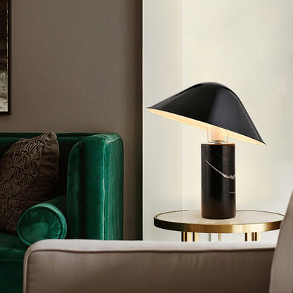 Canted Shade Black White Marble Table Lamp
