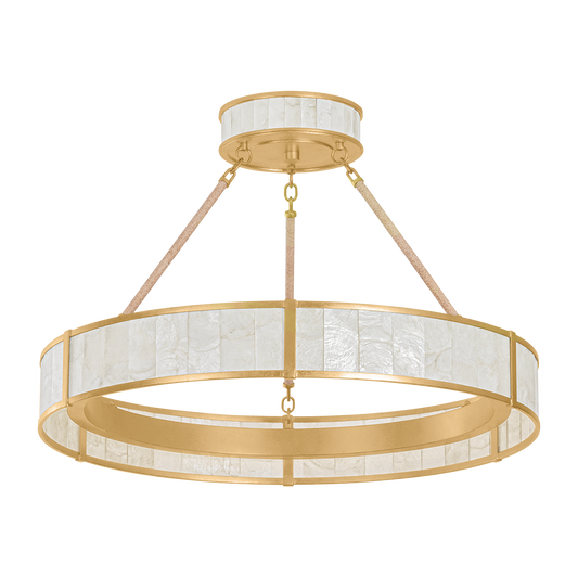 Capiz Panel Abaca Rope Gold Ring Chandelier