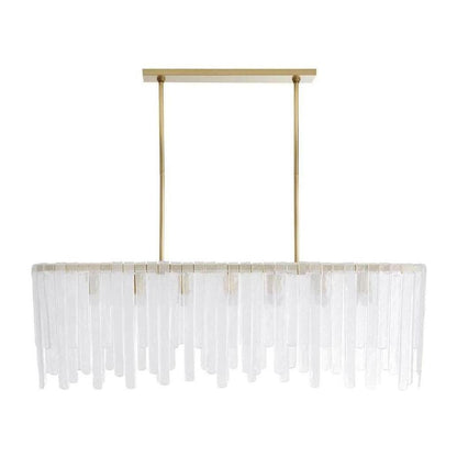 Cascading Seedy Glass Antique Brass Oblong Chandelier