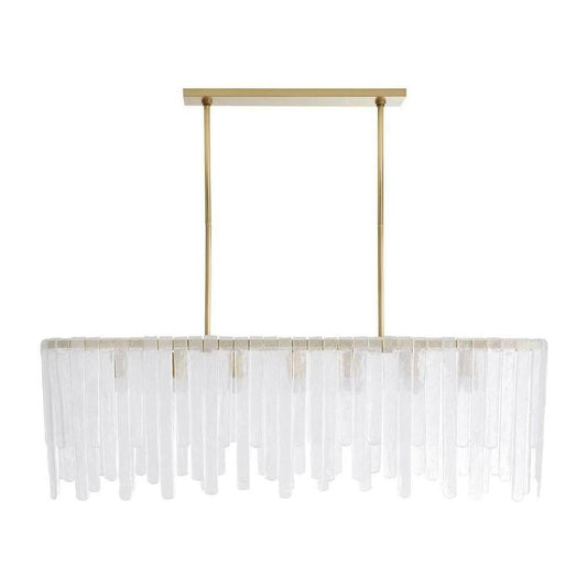 Cascading Seedy Glass Antique Brass Oblong Chandelier