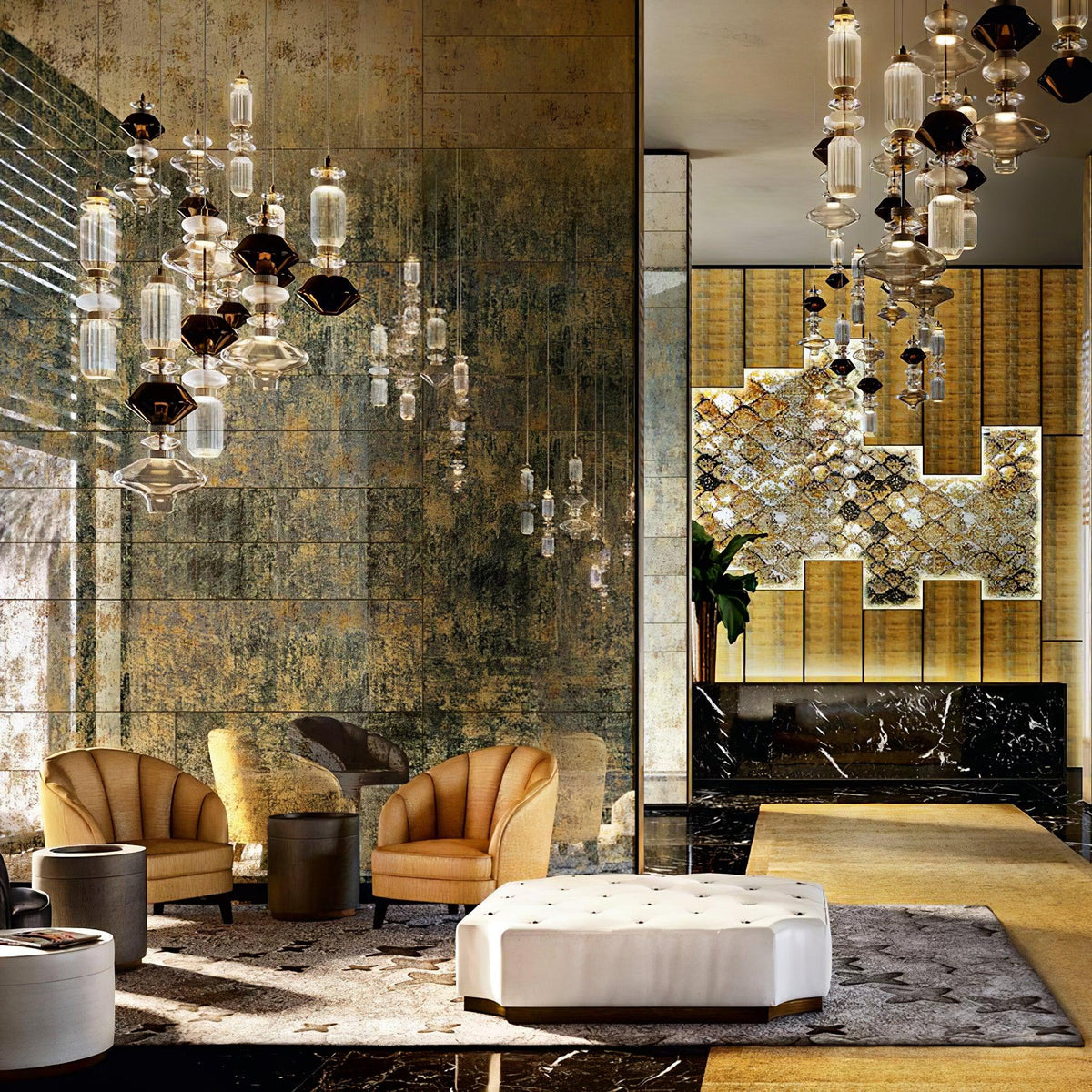 Chorevia Gold Glass Multi-Light Pendant