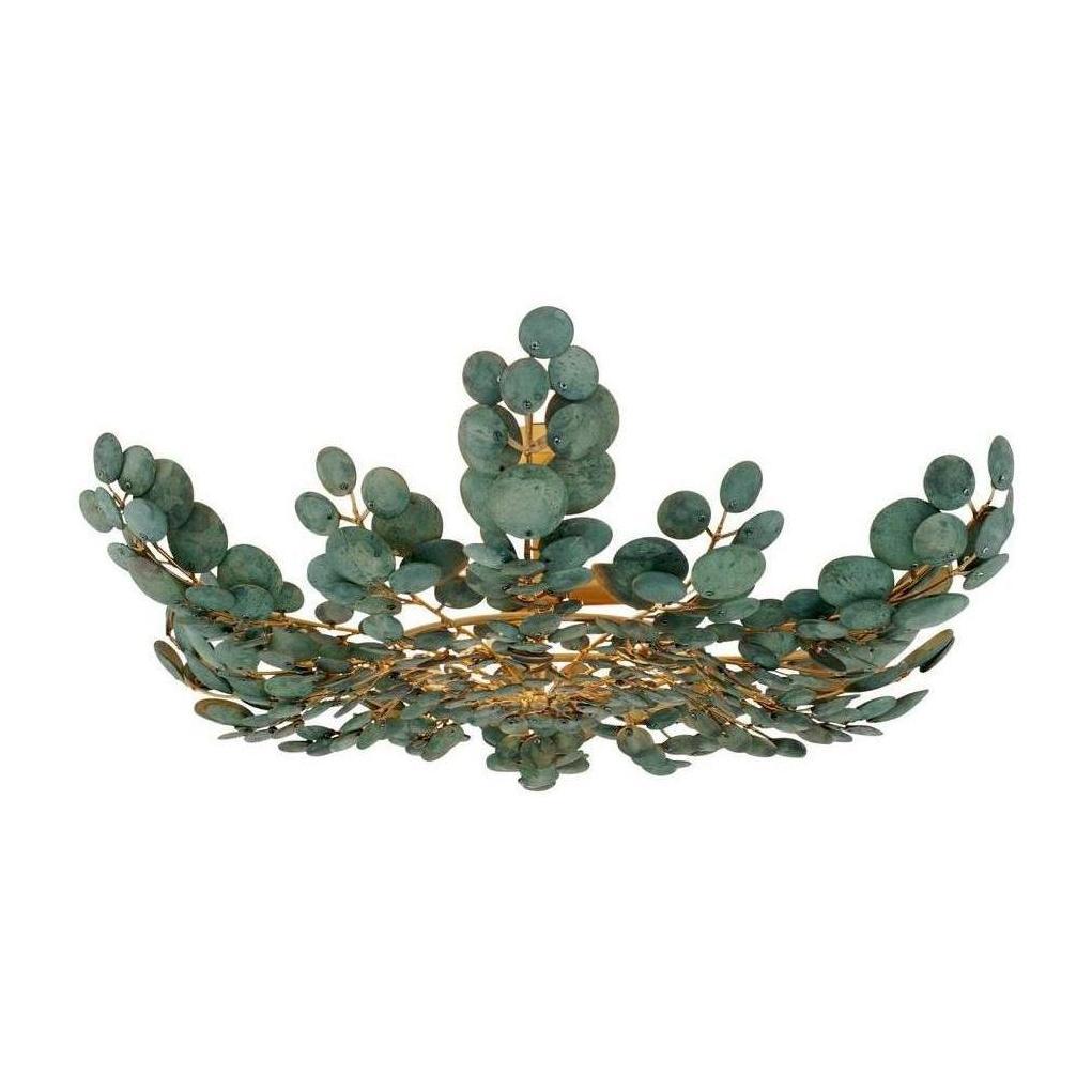 Coconut Frond Eucalyptus Brass Flush Mount