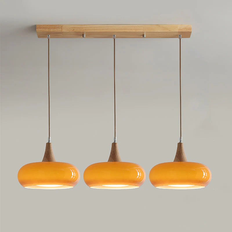 Cream Style Glass and Wood Chandelier