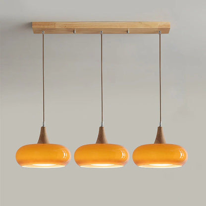 Cream Style Glass and Wood Chandelier