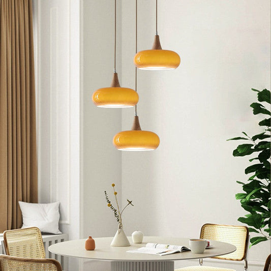 Cream Style Glass and Wood Chandelier