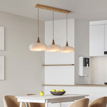 Cream Style Glass and Wood Chandelier