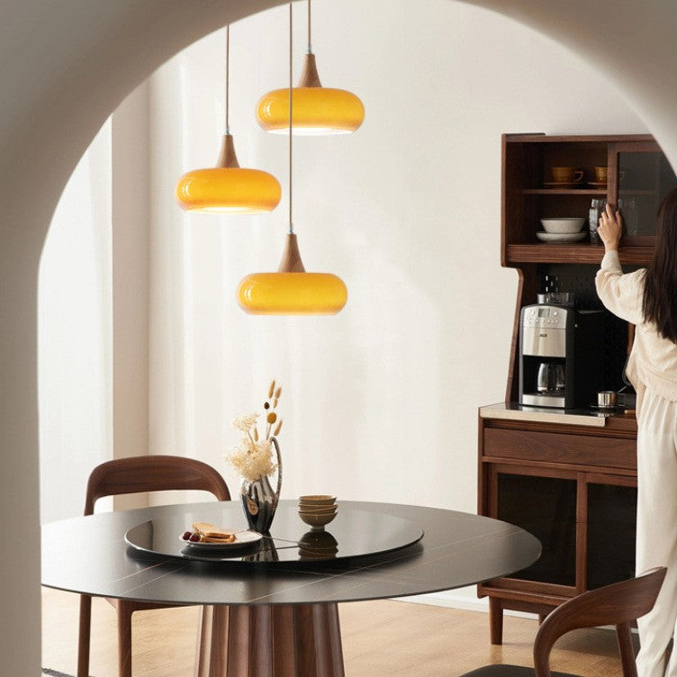Cream Style Glass and Wood Chandelier