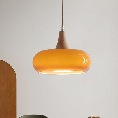 Cream Style Glass and Wood Chandelier