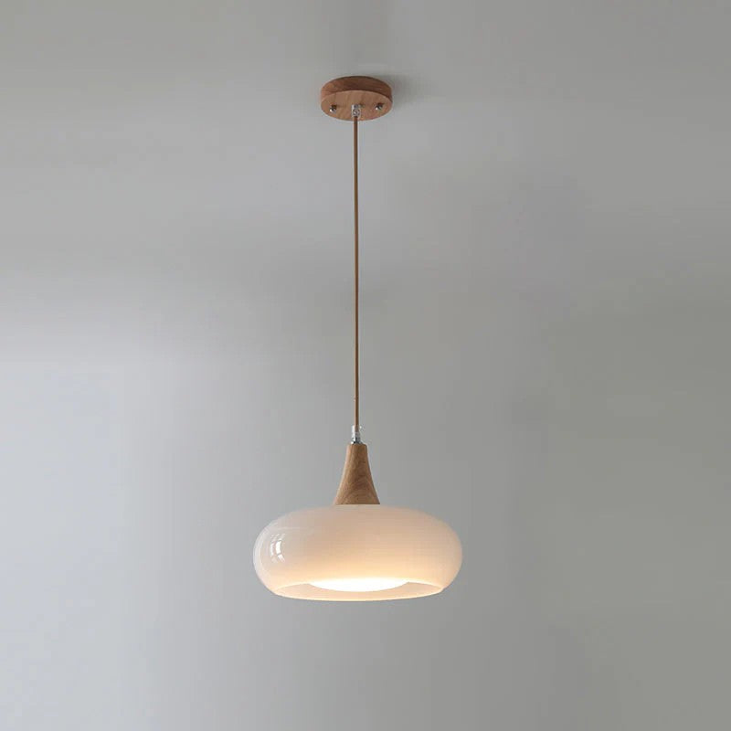 Cream Style Glass and Wood Chandelier