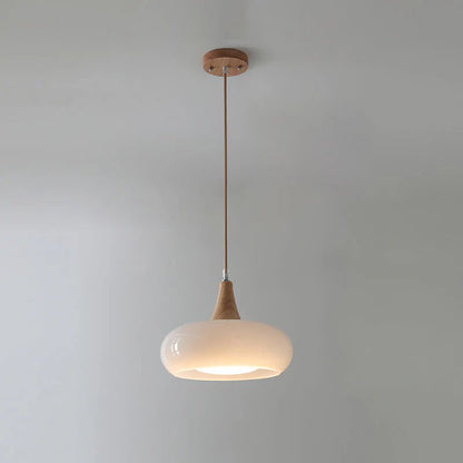 Cream Style Glass and Wood Chandelier