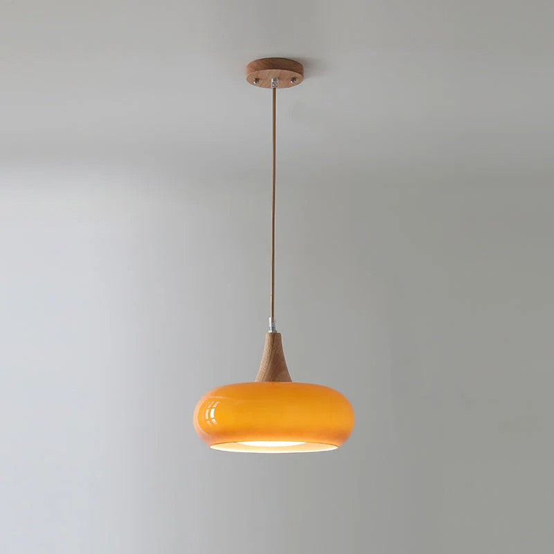 Cream Style Glass and Wood Chandelier