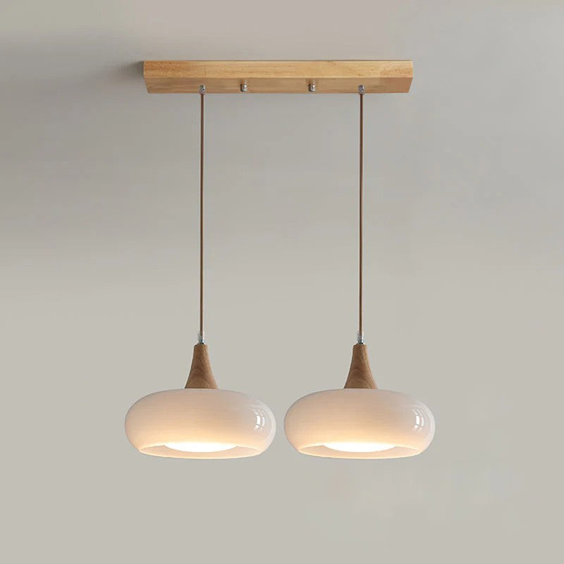 Cream Style Glass and Wood Chandelier