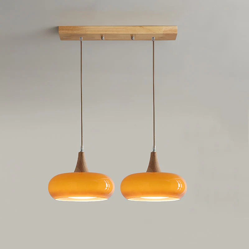 Cream Style Glass and Wood Chandelier