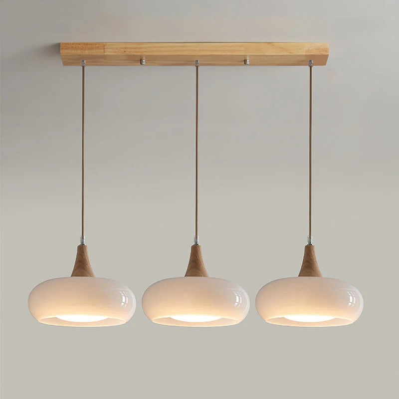 Cream Style Glass and Wood Chandelier