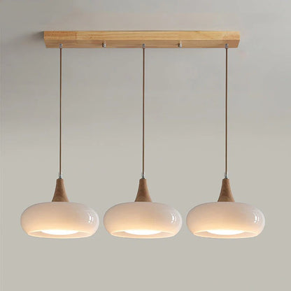 Cream Style Glass and Wood Chandelier