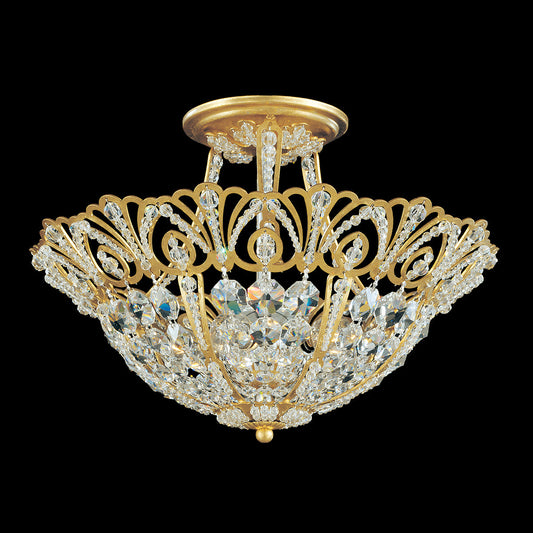Crystal-Pinned Floral Heirloom Gold Semi-Flush Light