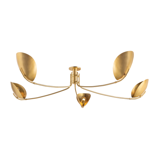 Curling Leaf Aged Brass Semi-Flush Ceiling Light