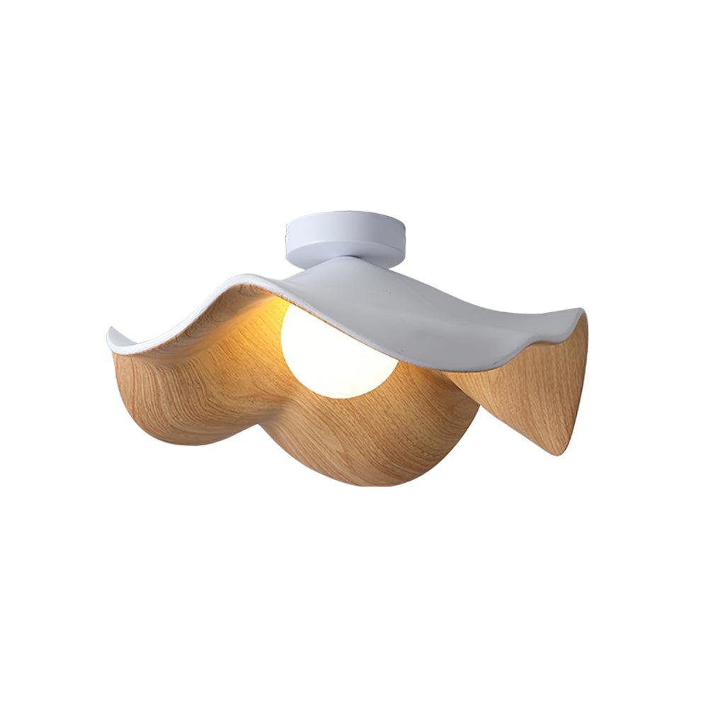 Lotus Leaf Ceiling Lamp ∅ 11″ x H 3.9″ / Dia 28cm x H 10cm / White & Wood color Ceiling lamp