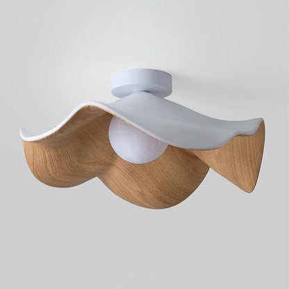 Lotus Leaf Ceiling Lamp ∅ 15.7″ x H 6.3″ / Dia 40cm x H 16cm / White & Wood color Ceiling lamp