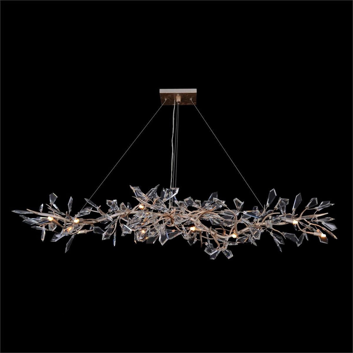 Cut Crystal Leaf Antique Silver Linear Chandelier