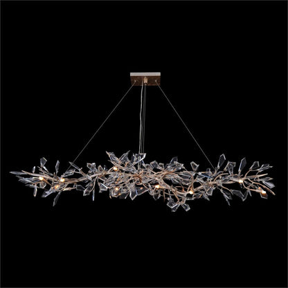 Cut Crystal Leaf Antique Silver Linear Chandelier