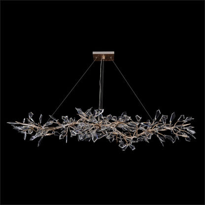 Cut Crystal Leaf Antique Silver Linear Chandelier