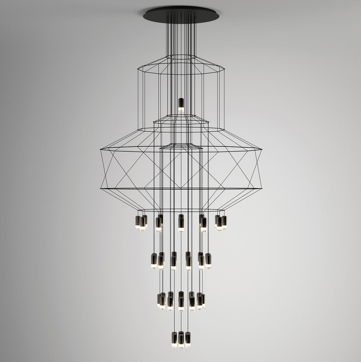 Descending Trace Black Clear Multi-Light Chandelier