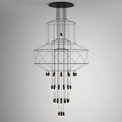 Descending Trace Black Clear Multi-Light Chandelier