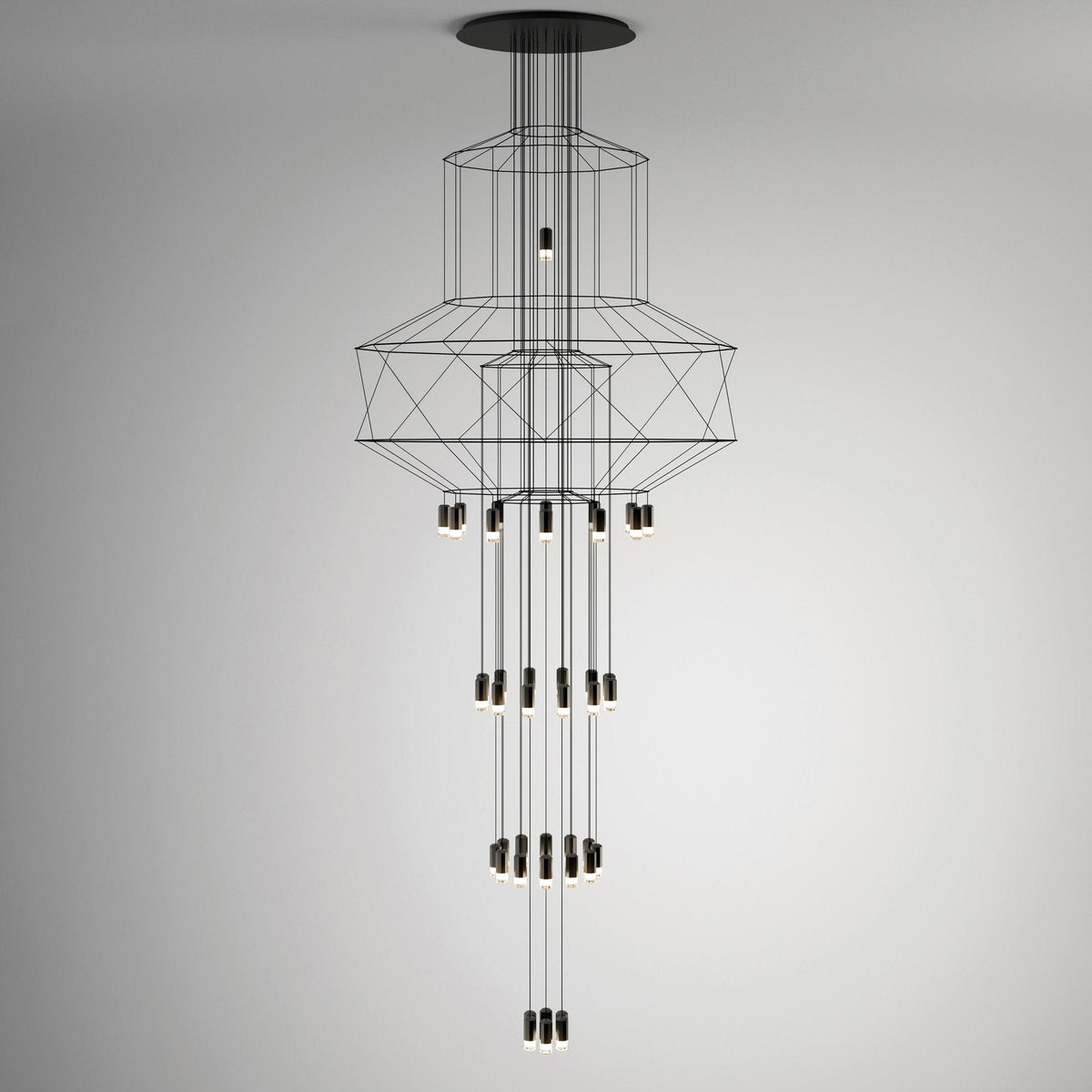 Descending Trace Black Clear Multi-Light Chandelier