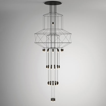 Descending Trace Black Clear Multi-Light Chandelier