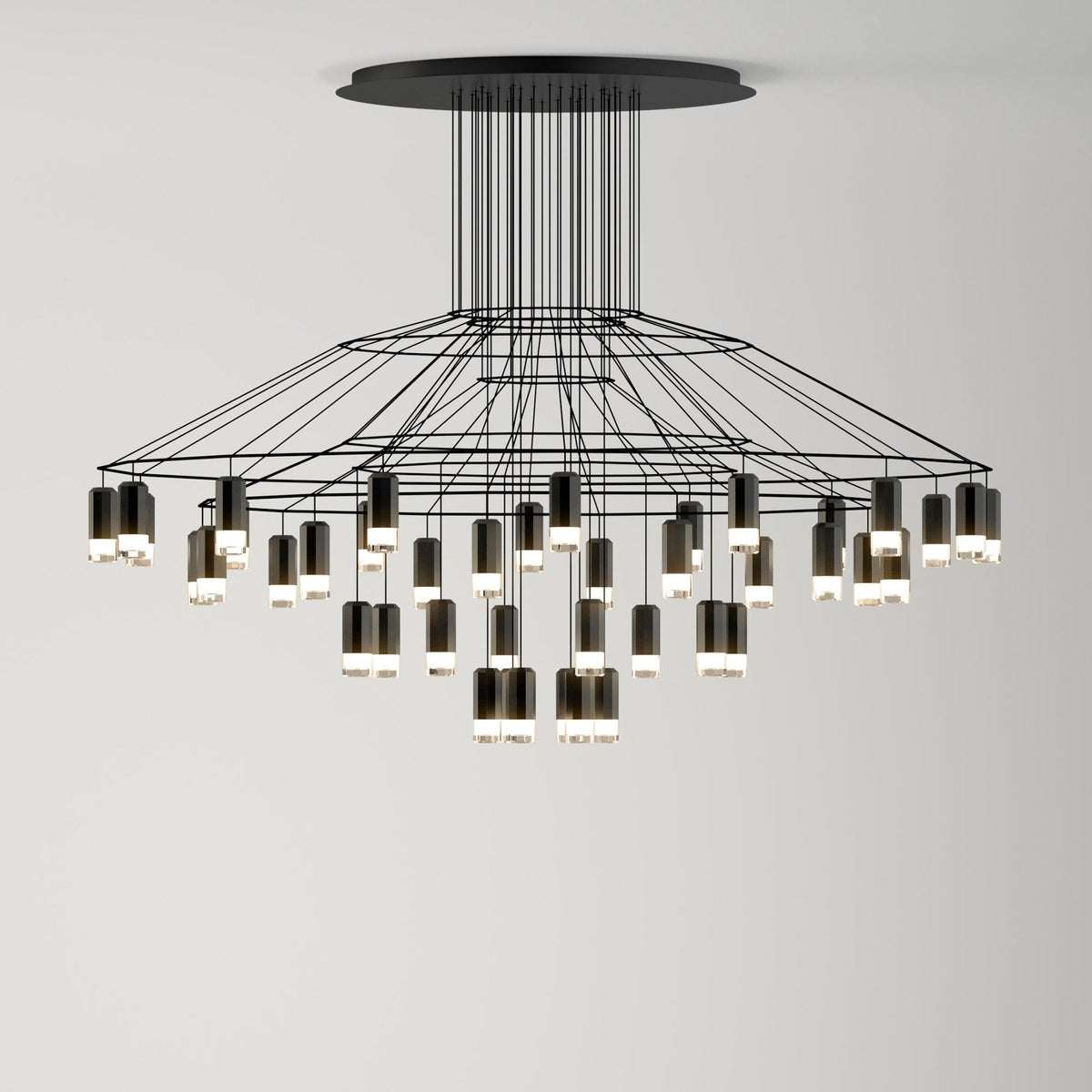Descending Trace Black Clear Multi-Light Chandelier