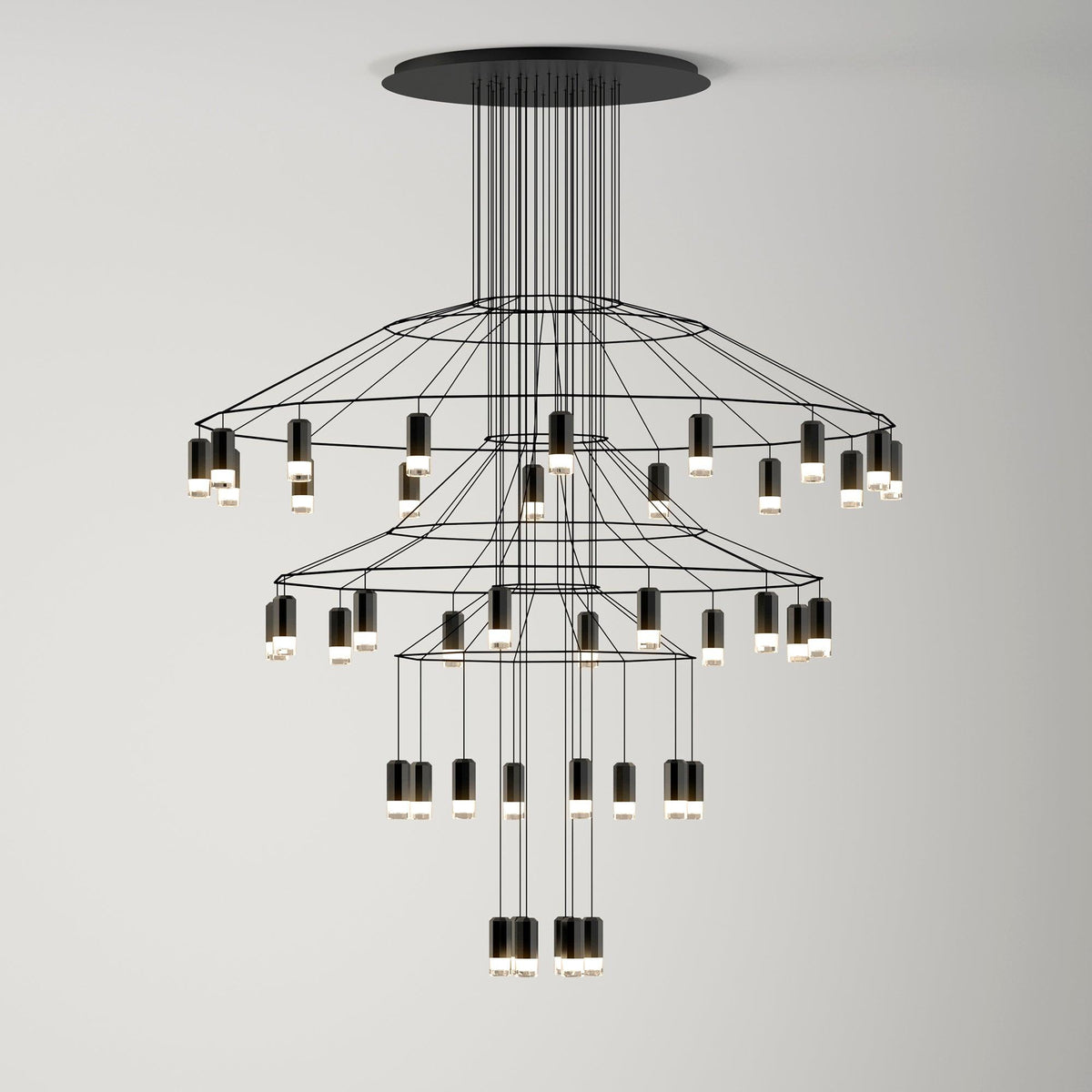 Descending Trace Black Clear Multi-Light Chandelier