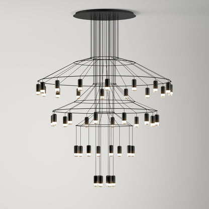 Descending Trace Black Clear Multi-Light Chandelier