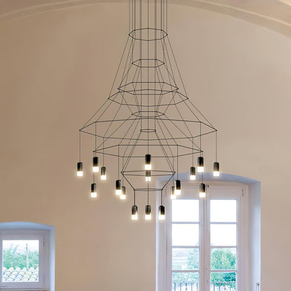 Descending Trace Black Clear Multi-Light Chandelier