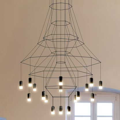 Descending Trace Black Clear Multi-Light Chandelier