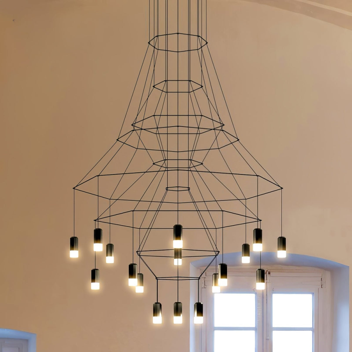 Descending Trace Black Clear Multi-Light Chandelier