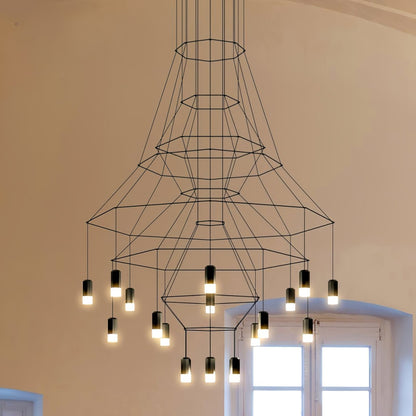 Descending Trace Black Clear Multi-Light Chandelier