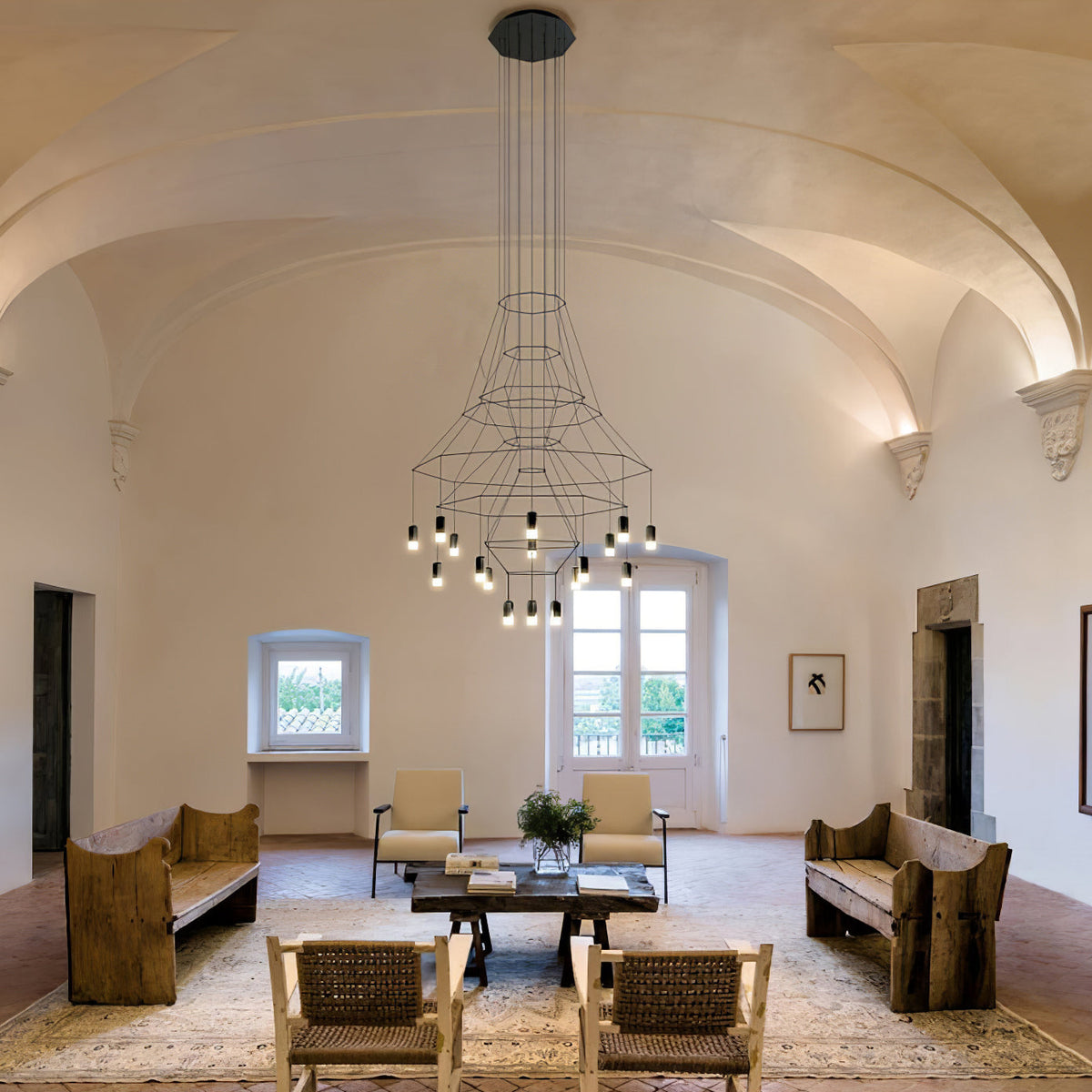 Descending Trace Black Clear Multi-Light Chandelier