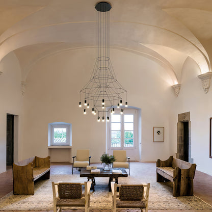 Descending Trace Black Clear Multi-Light Chandelier
