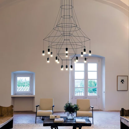 Descending Trace Black Clear Multi-Light Chandelier