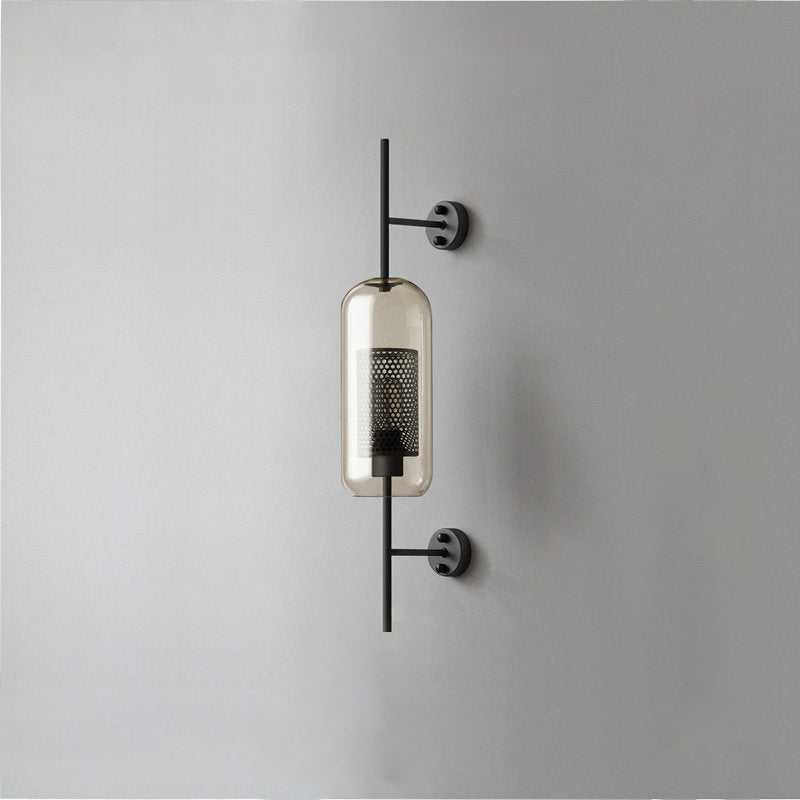 Chiswick Glass Wall Light ∅ 5.1″ x H 26.4″ / Dia 13cm x H 67cm / Black / Amber Wall lamp
