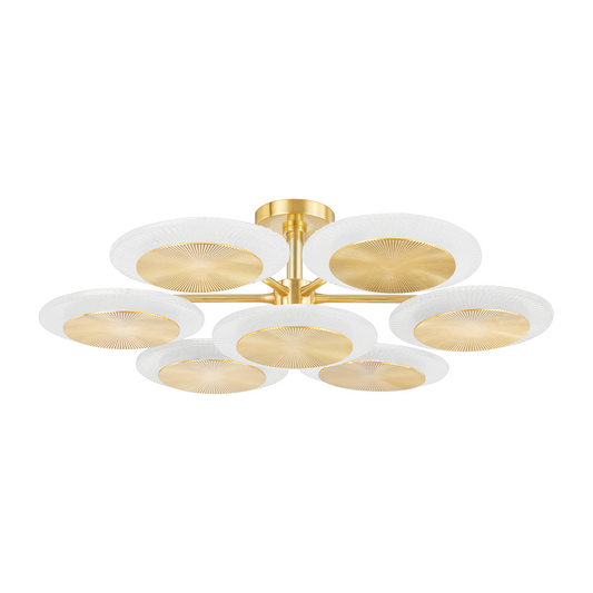 Etched Disc Piastra Brass Seven-Light Ceiling Light