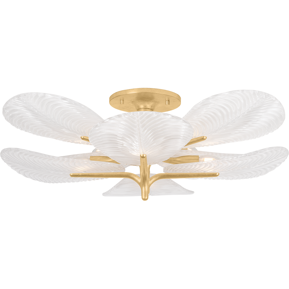 Etched Leaf Wave Gold Semi-Flush Ceiling Light