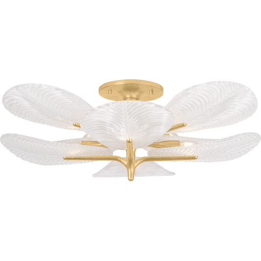 Etched Leaf Wave Gold Semi-Flush Ceiling Light