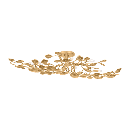 Eucalyptus Leaf Vintage Gold Semi-Flush Ceiling Light